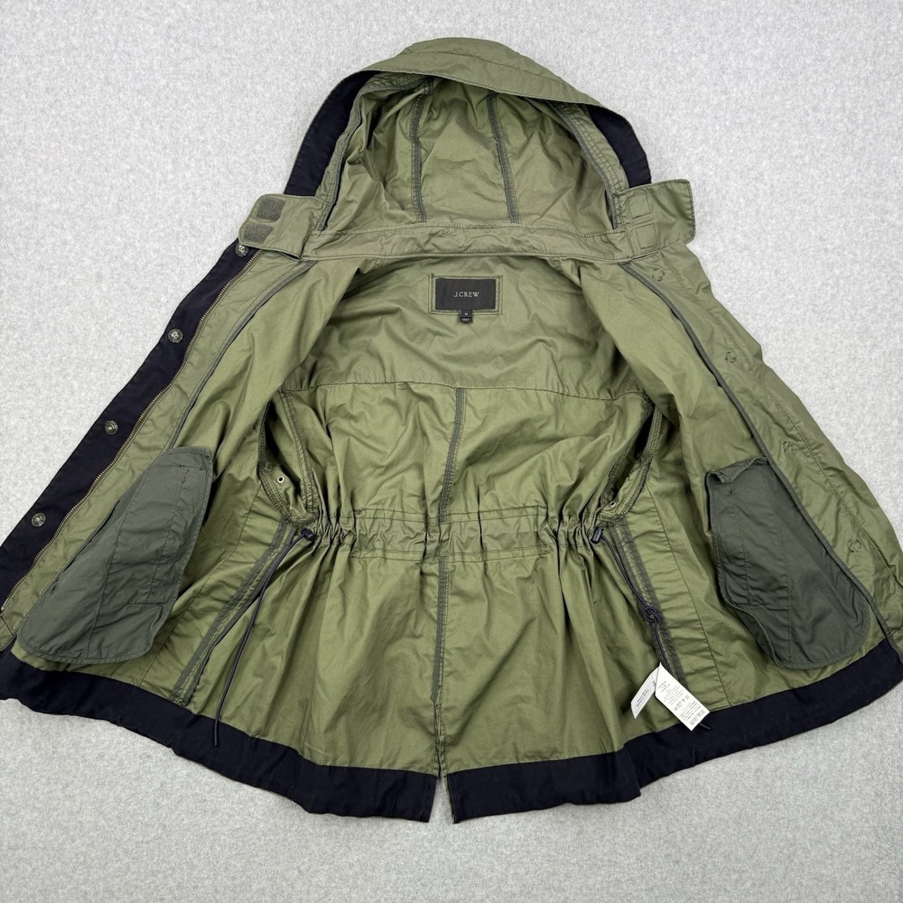 J Crew Jacket Womens Medium Green Softshell Hooded Rain Full Zip Cinched Swing‎ - Picture 5 of 11